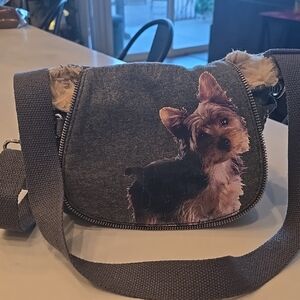 FuzzyNation Gray Crossbody Bag with Red Charm